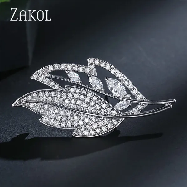 White Color ZAKOL роскошный Цирконий с украшением в виде кристаллов листьев Женская Брошь, заколка модные свадебные свадебное платье ювелирные изделия ZX1043 - Окраска металла: White Color