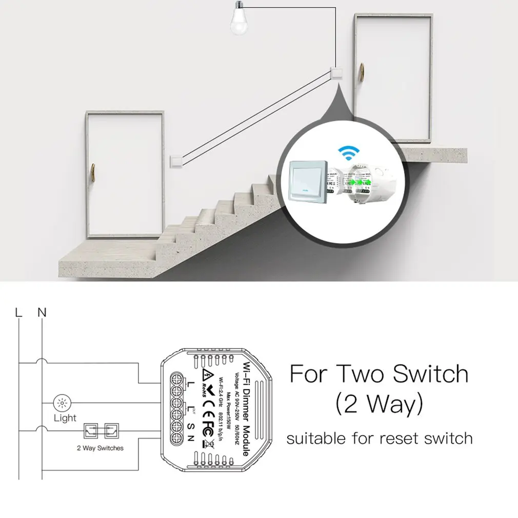 

DIY умный WiFi светильник, светодиодный диммер Smart Life/Tuya APP, пульт дистанционного управления, 1/2 позиционный переключатель, работает с Alexa Echo Google ...