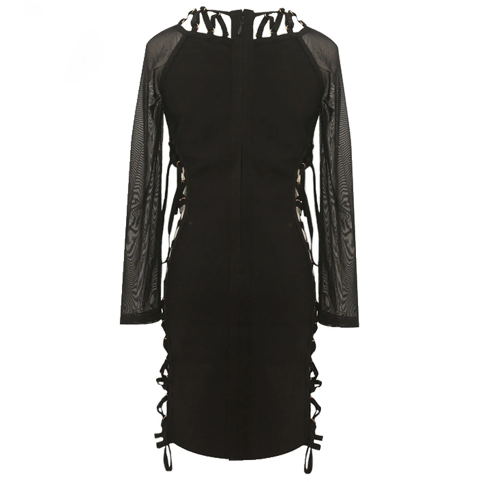 Женское вечернее платье с длинным рукавом черное Сетчатое облегающее вырезами