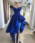 Женское платье для выпускного вечера, длинное асимметричное платье ярко-синего цвета с аппликацией, сексуальное платье для выпускного вечера