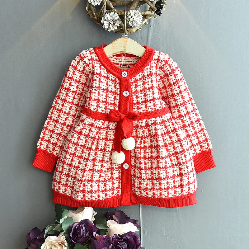 

New kids winter clothes baby girl knitted bottoming shirt plaid striped sweater dress 2-6 years