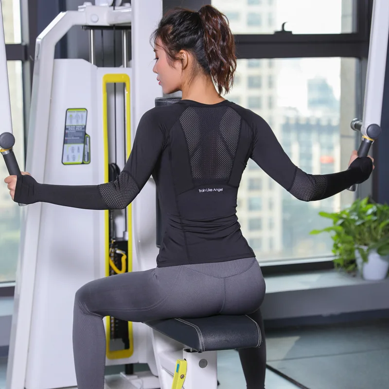 Новинка 2019 спортивные топы с длинным рукавом женская футболка для спортзала и