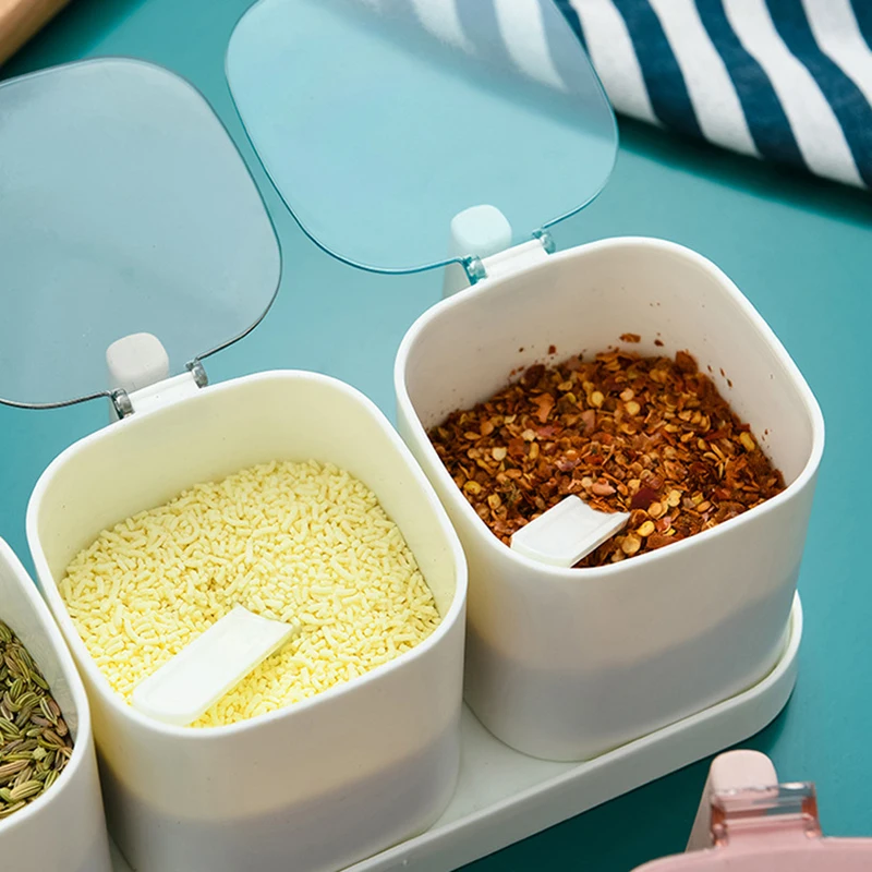 

Clear Seasoning Rack Spice Pots 3/4 Piece Seasoning Box Set Seasoning Containers With Lids And Spoon KSI999