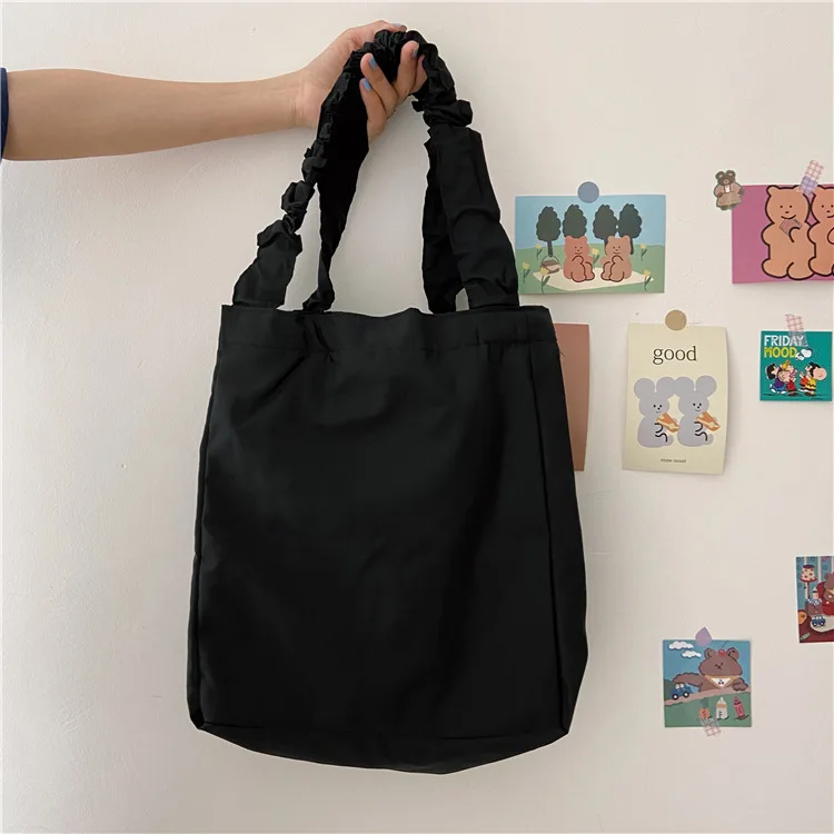

Solid Color Ladies Shoulder Large Capacity Shopping Tote Bag Bolsa Canvas Bag Casual Folds Women Travel Handbags Simple Design