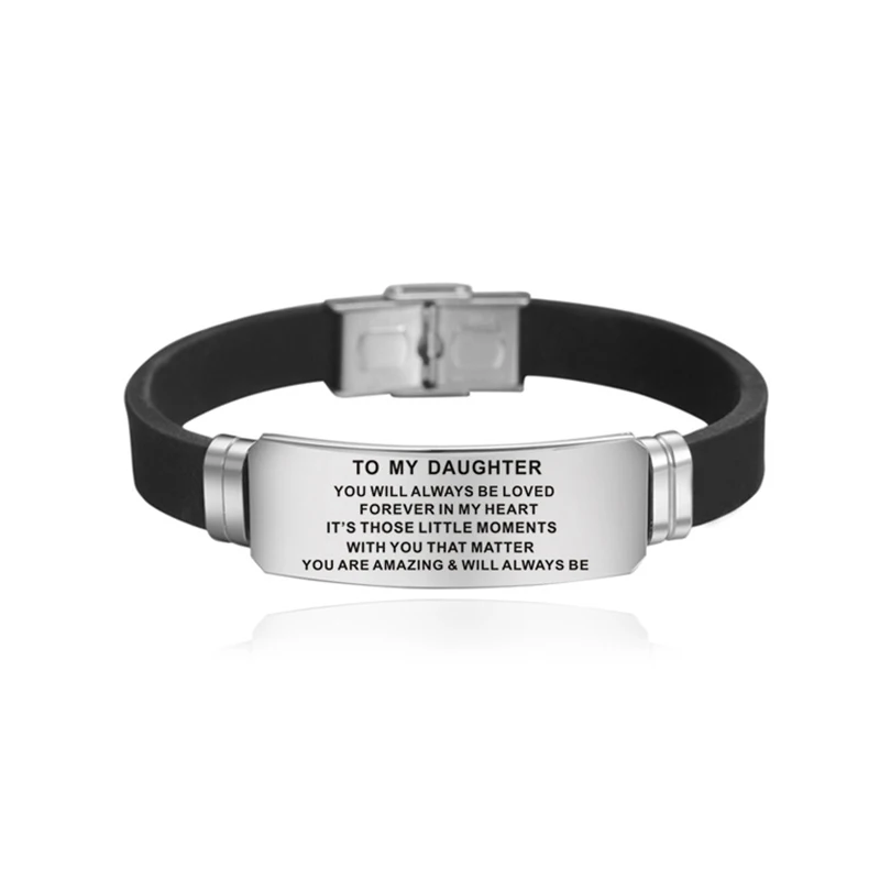 Stainless Steel Bracelet Women's To My Daughter Bracelet Fashion Birthday Gifts for Daughter Silicone Bangles Statement Jewelry - Окраска металла: 3