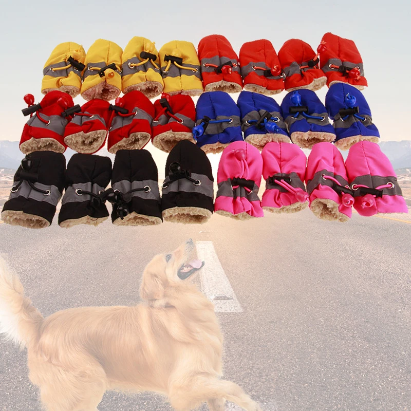 Зимняя нескользящая обувь для собак 4 шт. толстые теплые ботинки от снега и дождя