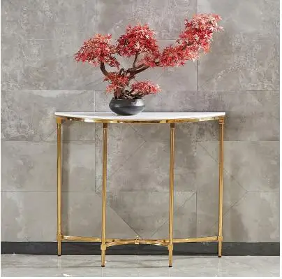 

European style porch table semi-circular stainless steel shelf marble partition cabinet porch cabinet against the wall corridor