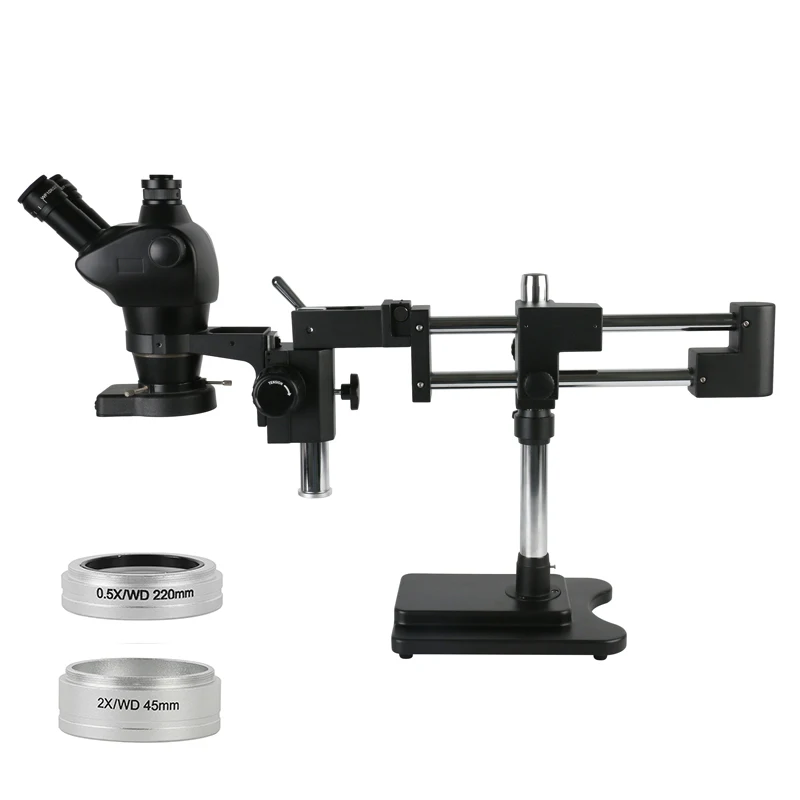 

4X-100X Zoom Simul-Focal Stereo Trinocular Microscope Double Boom Stand 144 Led Lights For Phone PCB Electronic Repair Soldering
