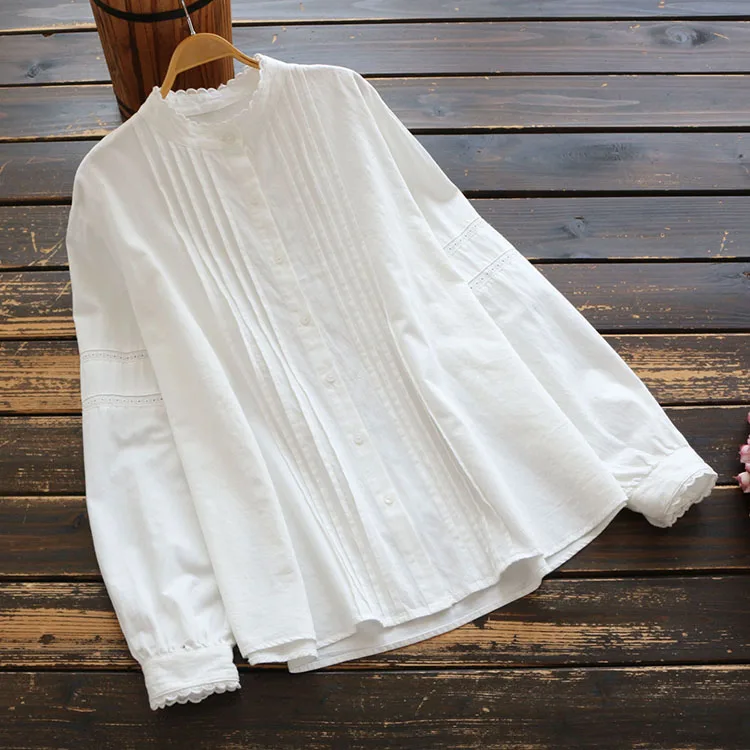 6916 новая весенняя женская блузка в японском стиле Mori Girl с кружевным