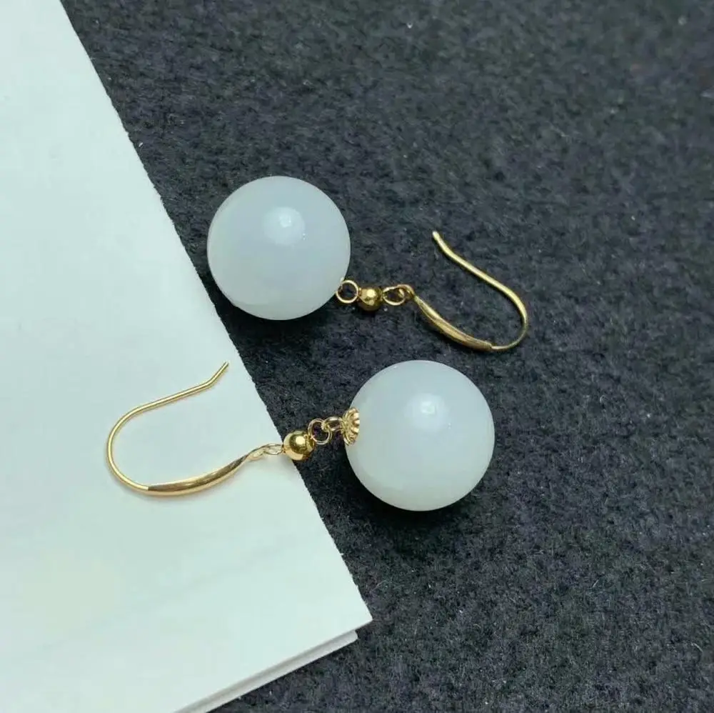 

SHILOVEM 18k yellow gold real Natural white Jasper drop earrings classic fine Jewelry women wedding gift new plant myme121299hy