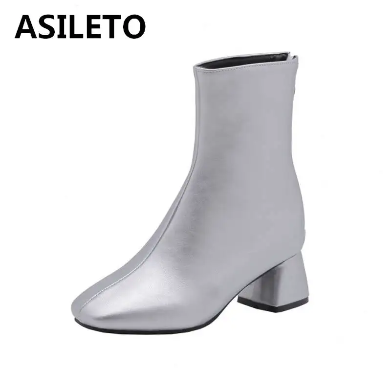 ASILETO/ботильоны для женщин острый носок искусственная замша квадратный каблук