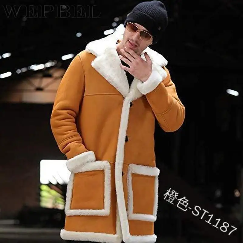 

WEPBEL Men Faux Cashmere Coat Woolen Peacoat Long Overcoat Tops Men Warm Thicken Jacket Trench Coat