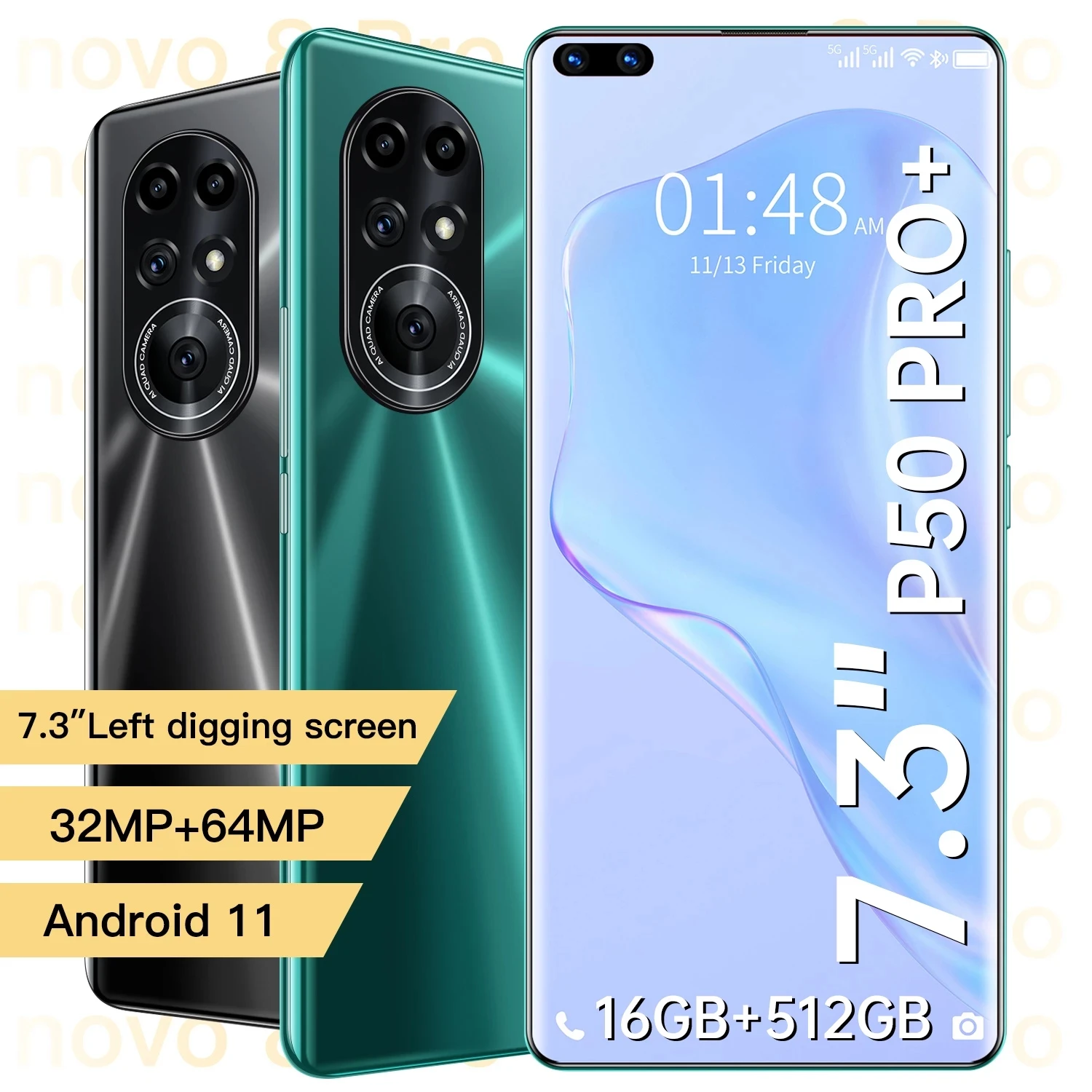 

Hot Sale P50 Pro + 7.3 Inch Global Version Smartphone 6800mAh 16 + 512GB Face ID Dual SIM Android Phone 4G 5G Unlocked Smartphon