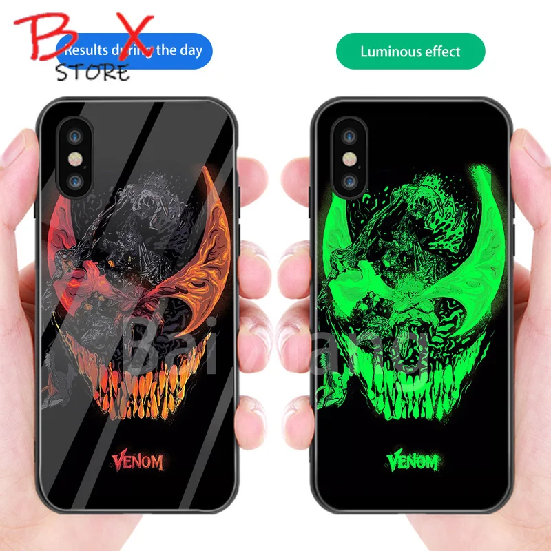 С героями комиксов Марвел световой Стекло чехол для iPhone X XS MAX XR 6 6s 7 8 плюс задняя