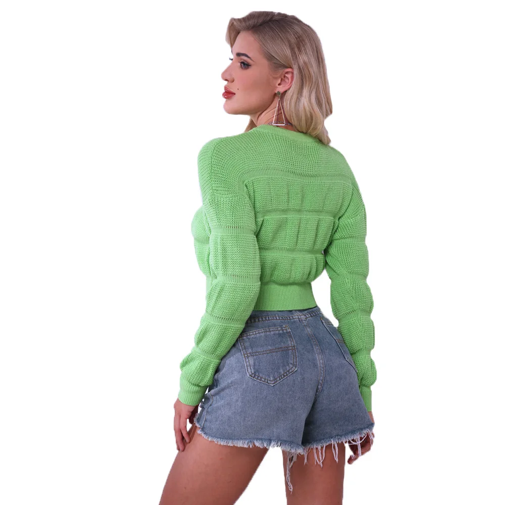 

Solid color stitching loose women's Pullover Casual drop shoulder sleeve knitted sweater Street winter fashion sweater