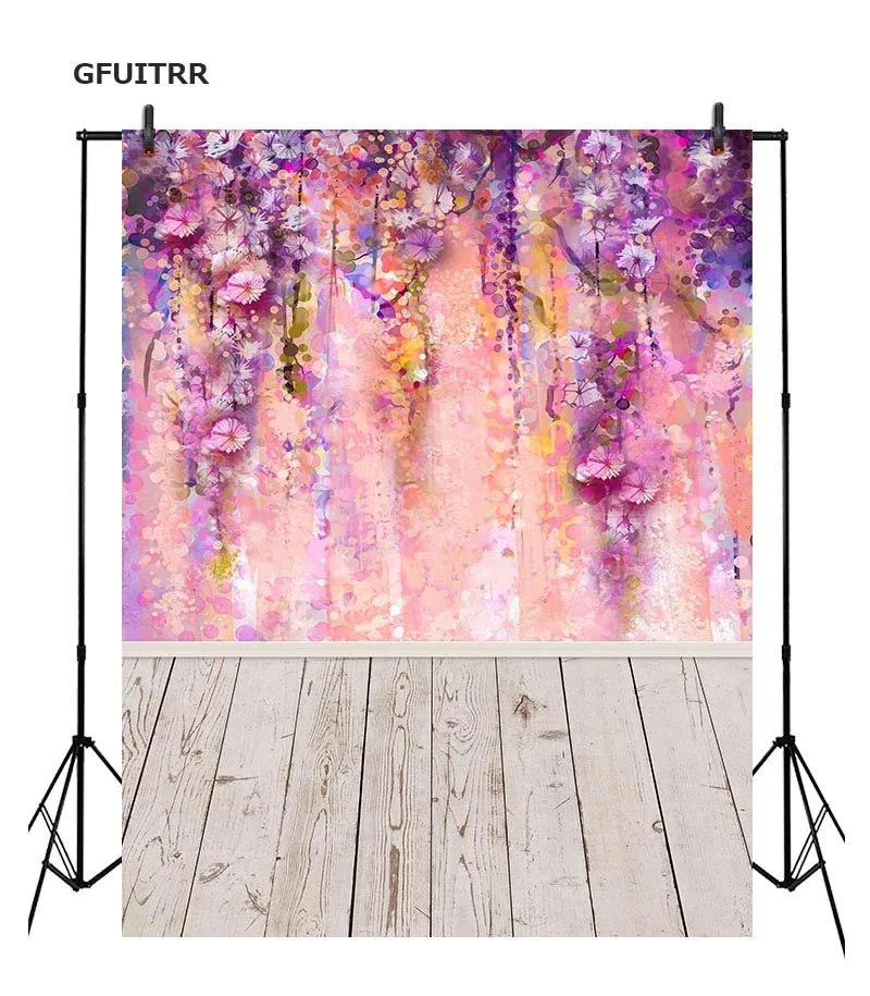 GFUITRR фиолетовый цветочный фон для фотосъемки деревянный пол цветы Фотофон |