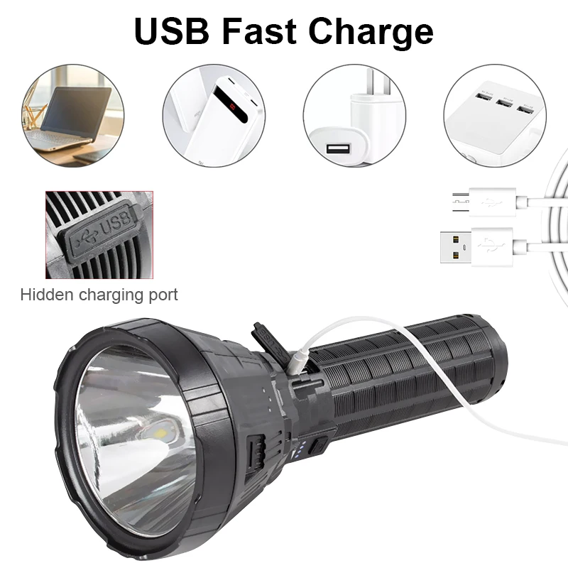 Fiyat En Güçlü XHP50 El Feneri Ultra Parlak 5000LM LED Torch Güç Bankası USB şarj Edilebilir Fener 18650 Taktik El Feneri