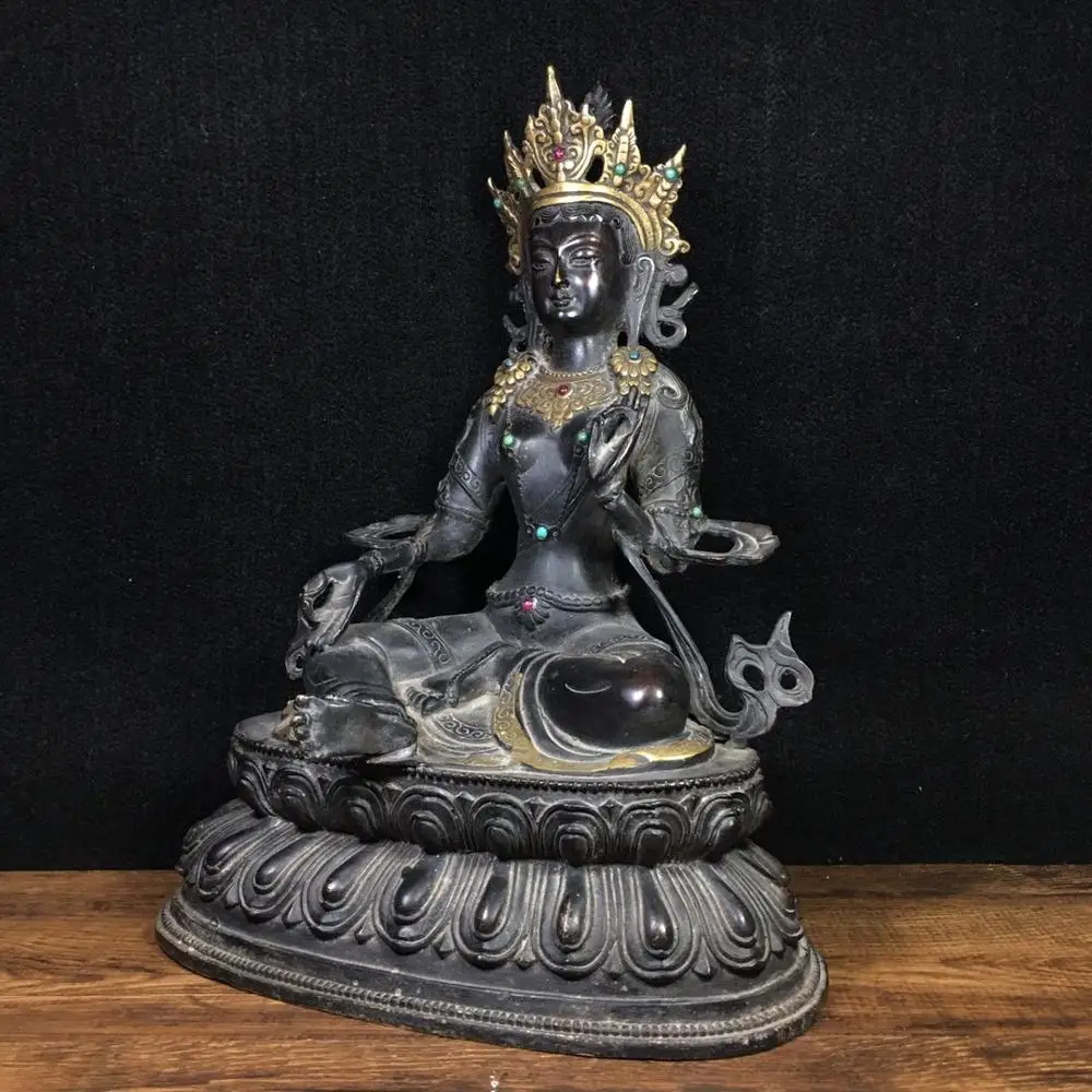 

wedding 11Tibet Temple Pure Copper Inlay Duobao Green Buddha Statue Gemstone Statue of Avalokitesvara Bodhisattva Buddha statue