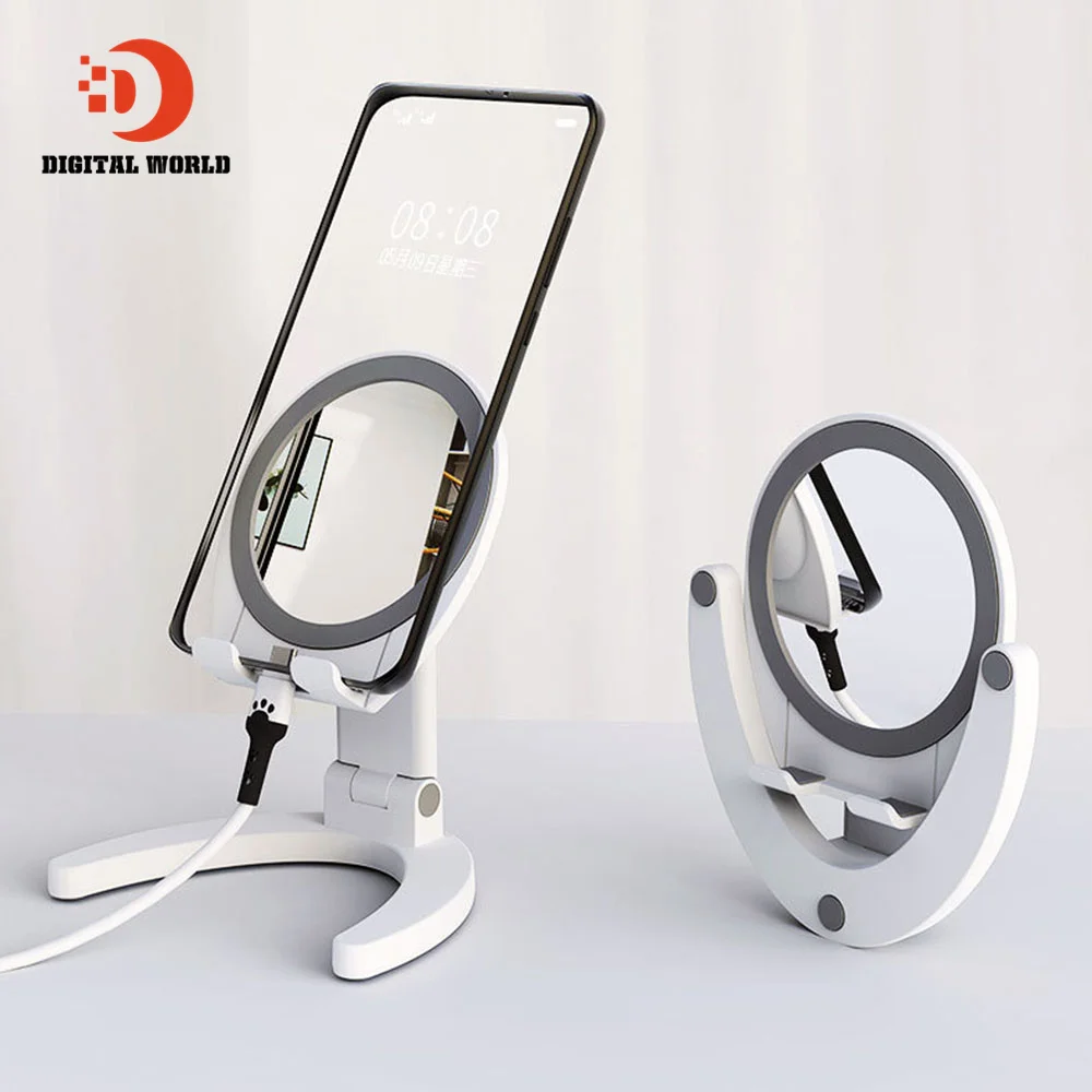 

Desktop Makeup Mirror Mobile Phone Holder Folding Portable Creative Mirror Mobile Phone Holder Desktop Lazy Makeup Mirror Flat