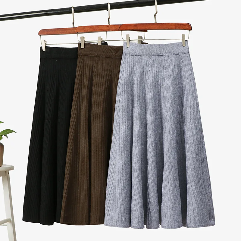 

2020 новая осенне-зимняя однотонная трикотажная плиссированная юбка женская офисная юбка с высокой талией облегающая трапециевидная юбка ми...
