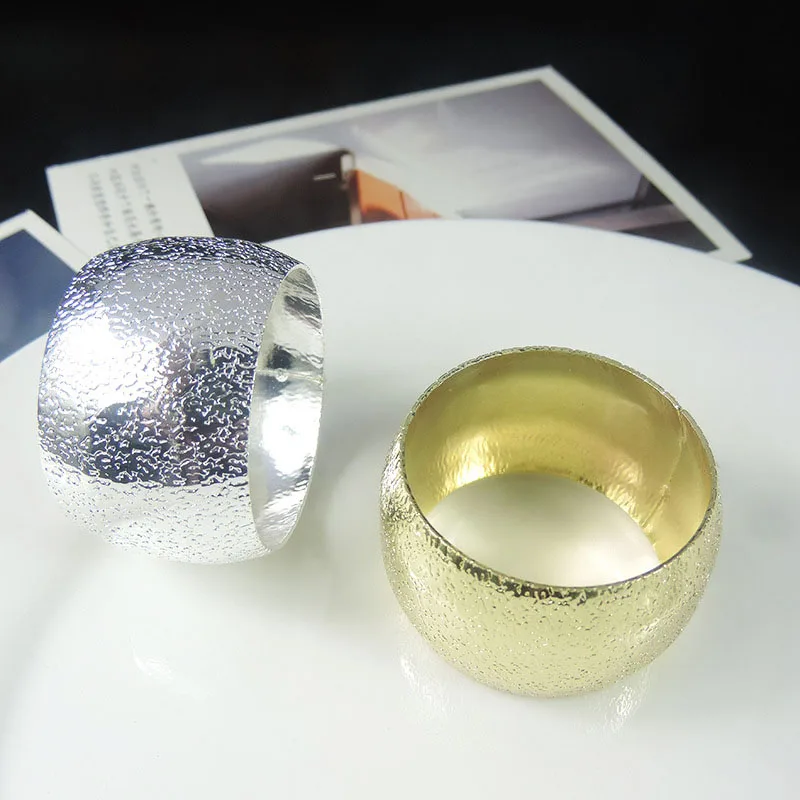 

6pcs/set Napkin Ring Embossing Pattern Round Napkins Holder Serviette Buckle Table Decor Wedding Party Gold Silver