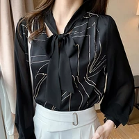 striped blouse women lace up bow shirt 2022 new spring korean fashion clothing woman shirts elegant print lady tops blusas mujer