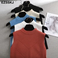 autumn spring 2020 solid elegant sleeveless knit pullovers vest women sweater top female o neck sweater vest