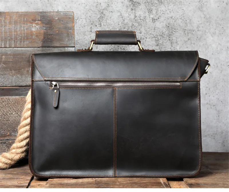 high quality crazy horse cowhide men's briefcase business laptop handbag shoulder bag genuine leather lawyer messenger bag