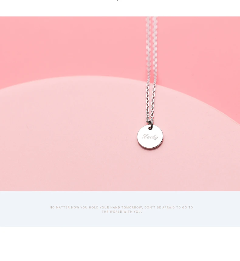 Dingxu 925 Sterling Silver Round choker Necklace Small Female Circle Lucky Letter Charm for Women Dropshipping Boho Jewelry | Украшения и