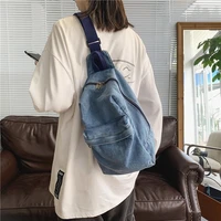 korean vintage style denim bag for womenmen unisex crossbody bag casual shoulder bag sling backpack chest bag bolso hombro