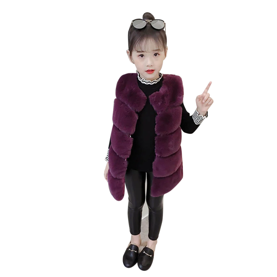 Новинка жилет для девочек однотонный длинный верхняя одежда из плотного меха