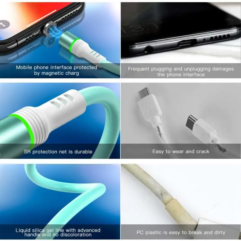 

3 In 1 Magnetic Silicon USB Phone Charging Cable For iPhone 360 Degree Rotate USB Type C Cable For Samsung Magnetic Charge Cable