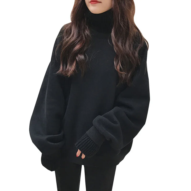 

Add velvet padded sweater women autumn and winter new Korean tide students loose lazy fake two turtle neck coats