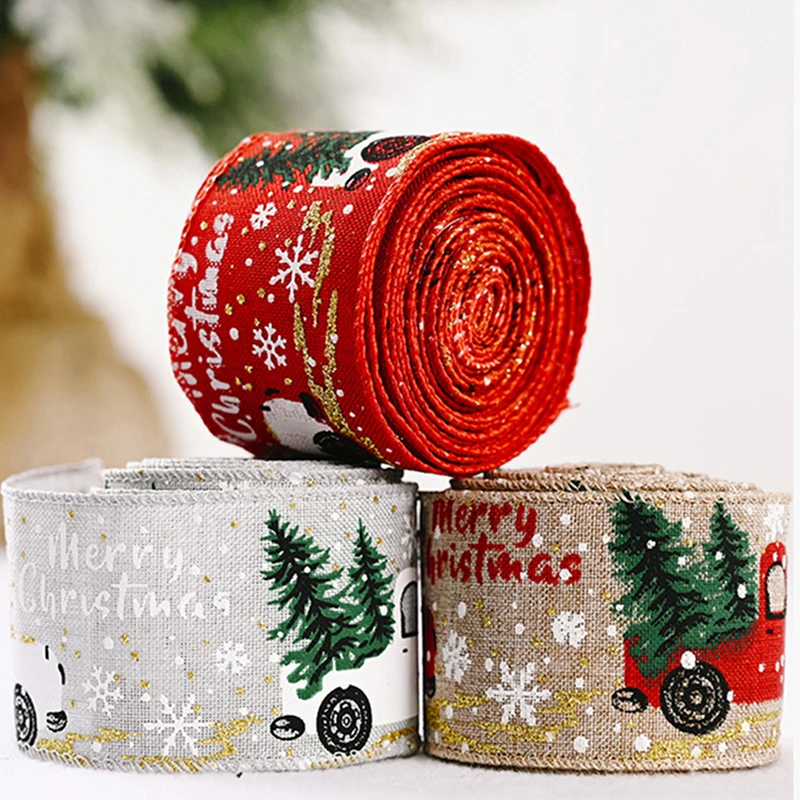 

НОВАЯ РОЖДЕСТВЕНСКАЯ лента с принтом, ленты из мешковины, подарок, банты для волос «сделай сам», украшение для рождевечерние 2021