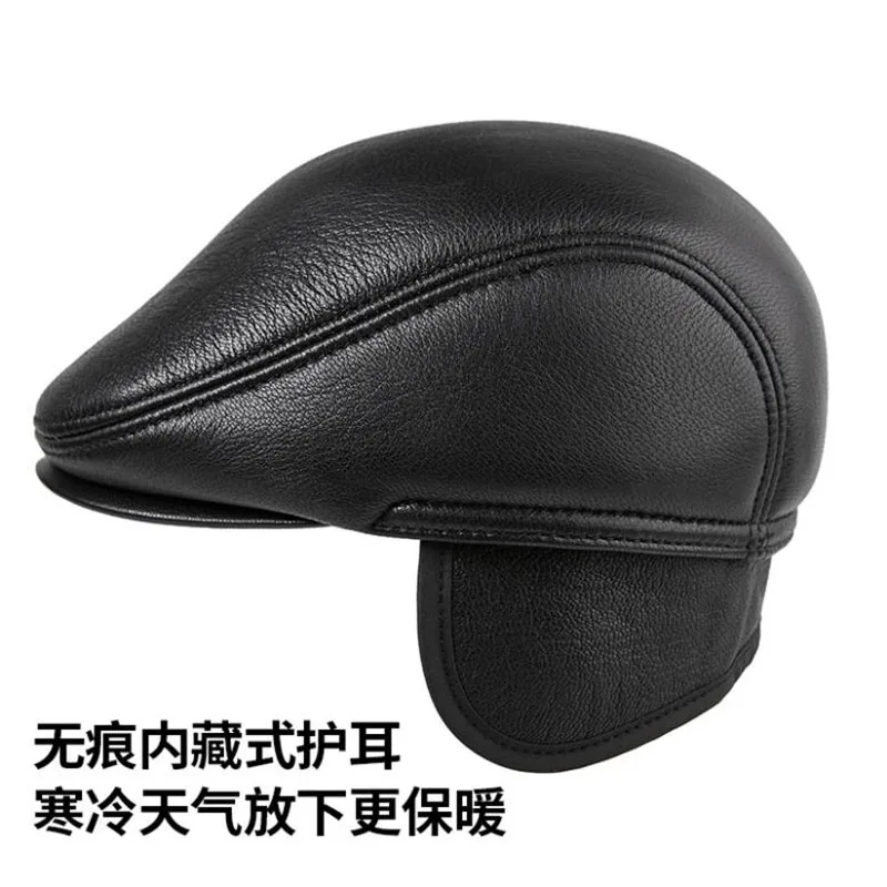

T-MAC en Beret Hat Real Leather Flat Cap Sheepskin Autumn Winter Male Black Adjustable High Quality Gatsby Mens Beret Caps
