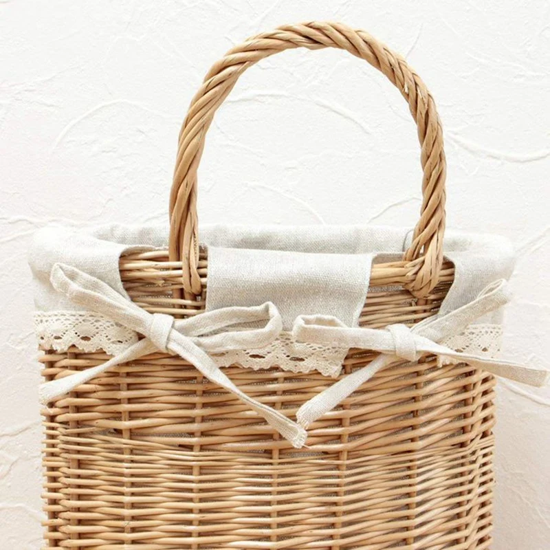 

Hand-Woven Wicker with Handle Rattan Storage Basket Picnic Bread Basket Fruit Basket Storage Wall Hanging