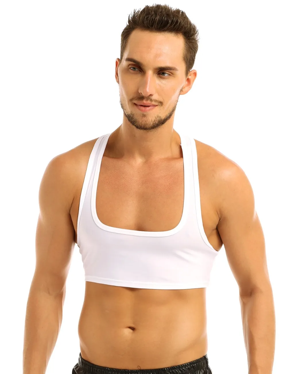 Мужская экзотическая майка без рукавов Y Back Muscle Half Tank top, майка, футболки, Клубная одежда, сценический костюм, сексуальное нижнее белье, топы