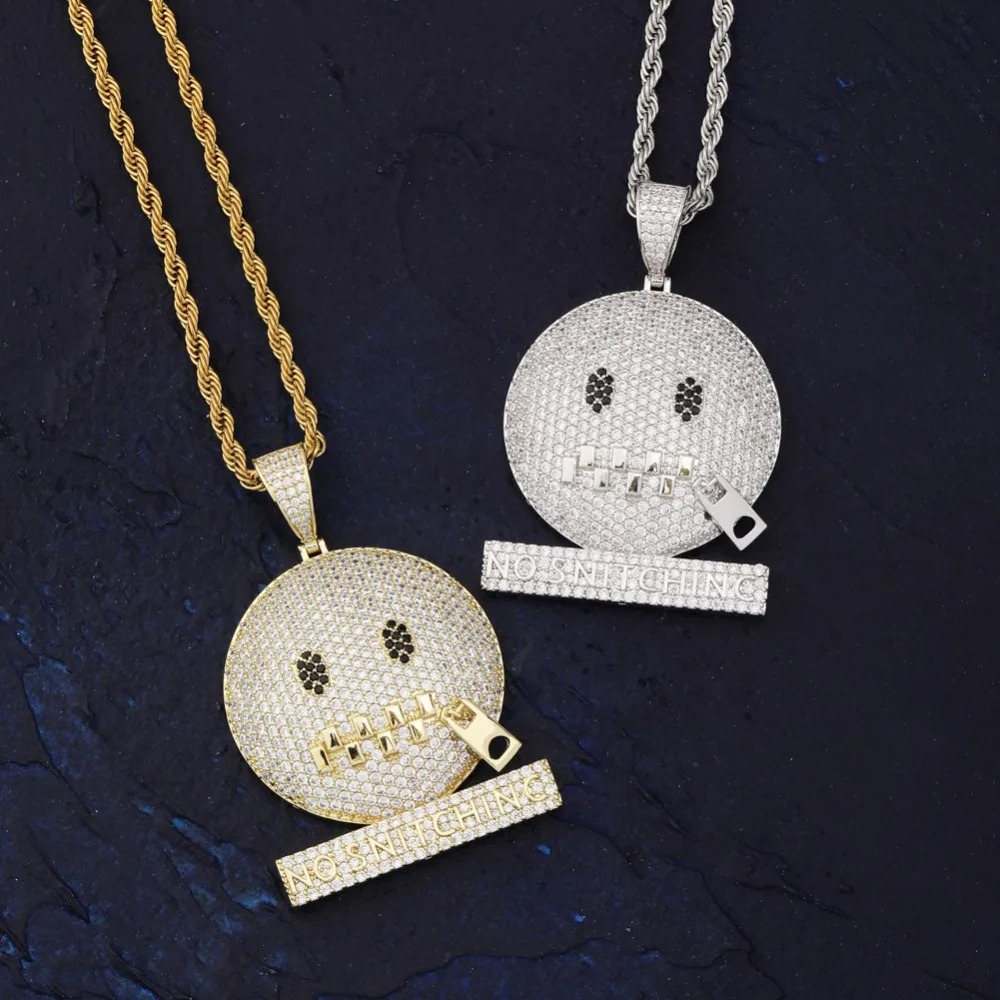 TOPGRILLZ круглое лицо характер молния рот Iced Out кубический циркон кулон и ожерелье Золото Серебро Цвет хип хоп ювелирные изделия для мужчин