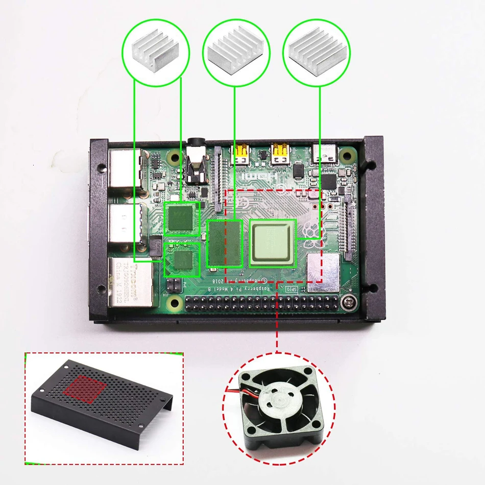 Алюминиевый Чехол Raspberry Pi 4 чехол Pi4 с вентилятором и радиаторами 4B
