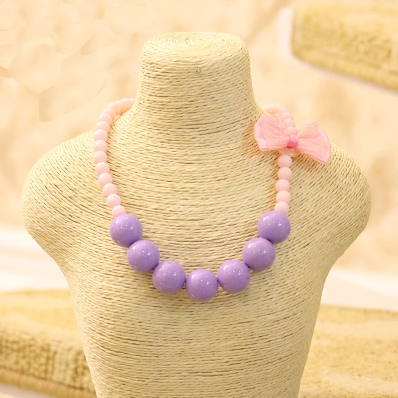 Ожерелье с бусинами карамельного цвета для девочек милое колье чокер бантом и