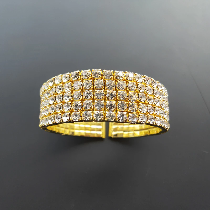 

5 рядов Стразы, Хрустальный браслет на запястье, золотистый и посеребренный свадебный браслет на запястье для невесты