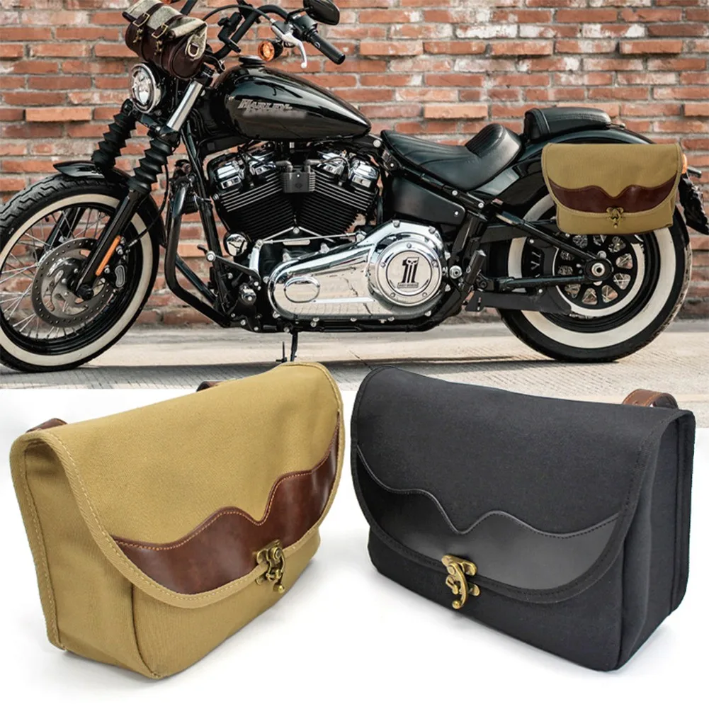

Motorcycle Saddle Bag Travel Storage Bag Waterproof Canvas Pouch Tail Side Bag Leather Surface Decoration Cool Large Capacity