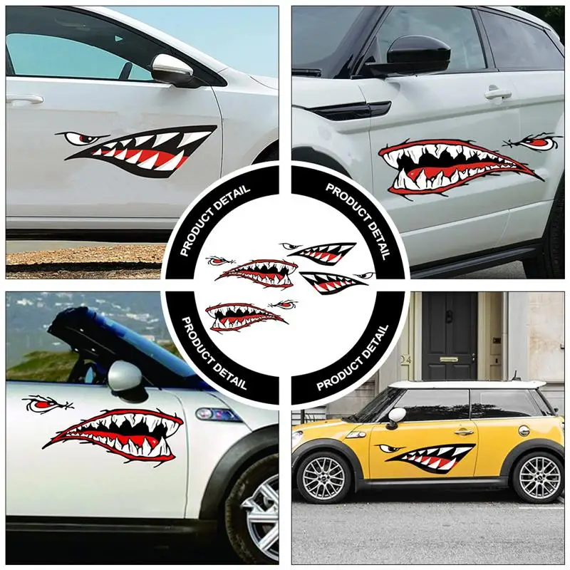 

2 Pairs Shark Mouth Teeth Sticker Waterproof Sticker Boat Decal Boat Sticker