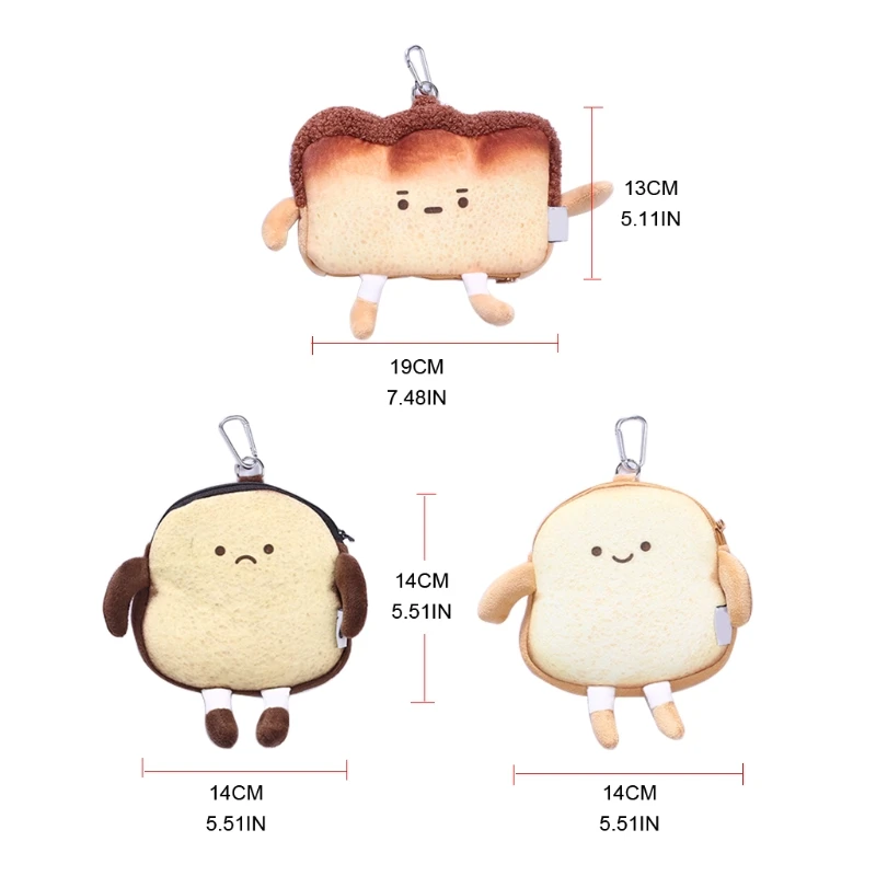 

Toast Bread Plush Zipper Coin Purse Card Holder Earphone Lipstick Bag for Girls