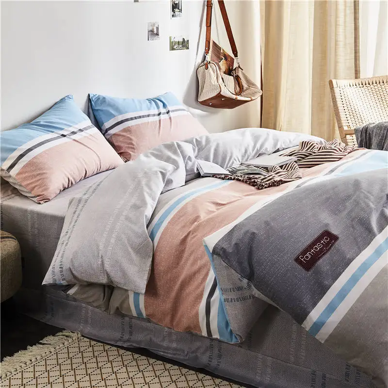 Комплект постельного белья из чистого хлопка в полоску набор синий серый