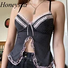 Женский топ с кружевной отделкой, в готическом стиле, с V-образным вырезом, в стиле 90-х