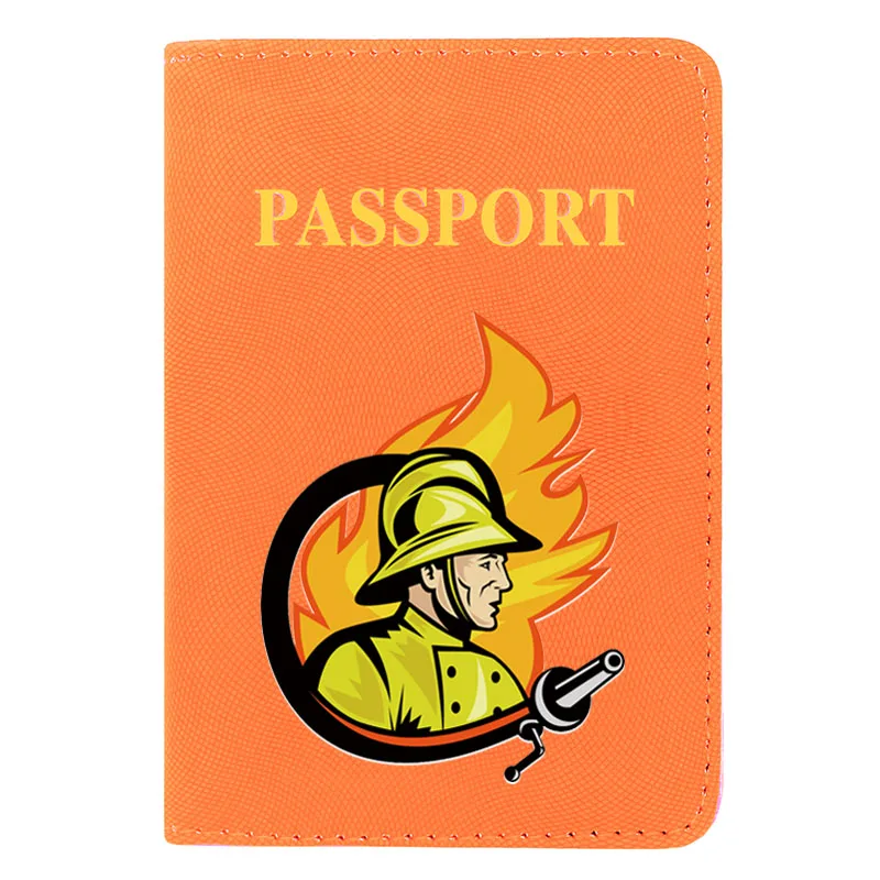 Fashion Brave Fireman Printing Women Men Passport Cover Leather Travel ID Credit Card Holder Pocket Wallet Bags