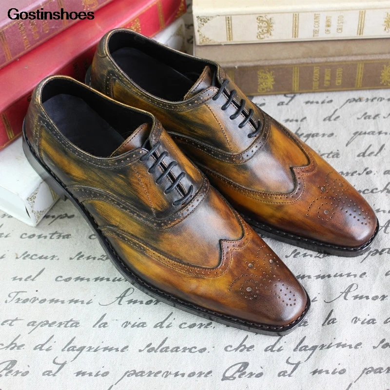 Goodyear/обувь ручной работы в стиле ретро с квадратным носком Кожаная обувь Мужские