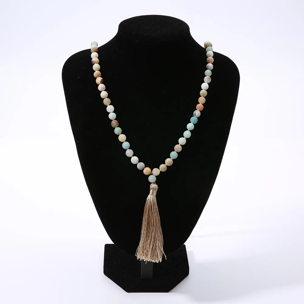 

Rttooas 108 Mala Necklace Men Knotted Beads Buddha Necklace Natural Stone Tassel Buddhist Prayer Jewelry For Women