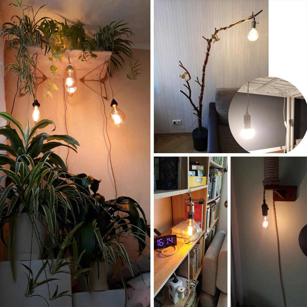 Шнур в стиле ретро из пеньковой веревки витой кабель плетеный гибкий подвесной